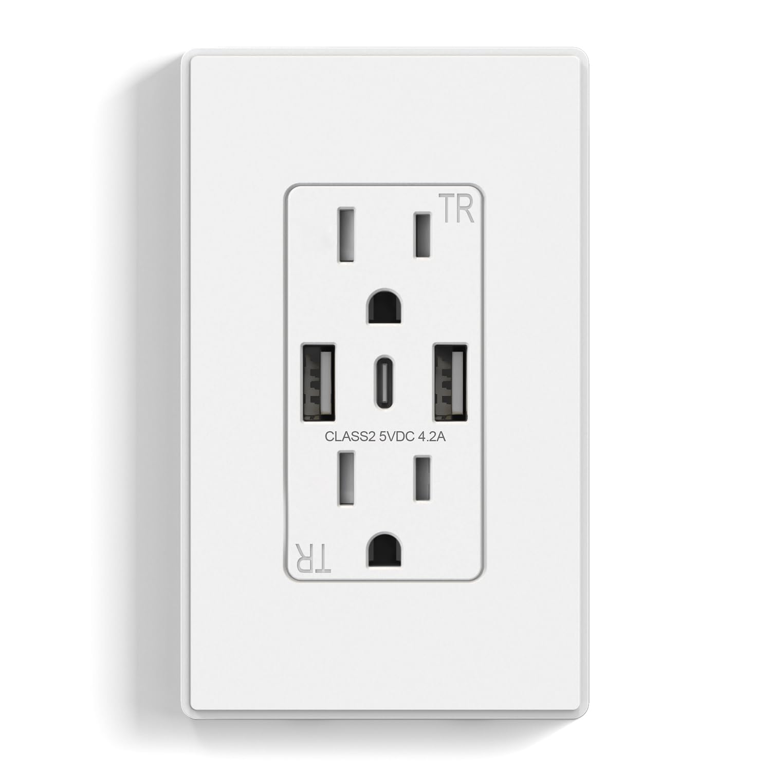 ELEGRP Tomacorriente de pared USB, 3 puertos USB C, tomacorrientes de pared blanco mate de 15 amperios con puertos USB, salida USB resistente a