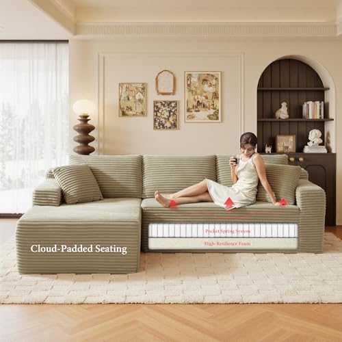 Image of 96 inch Sectional Couches for Living Room Cloud Couch Sofa with L-Shape Upholstered Boneless Couchs Modern Modular Sectional Couch with Chaise (Camel, 95 inch W+Left Facing Chaise+2Seaters)