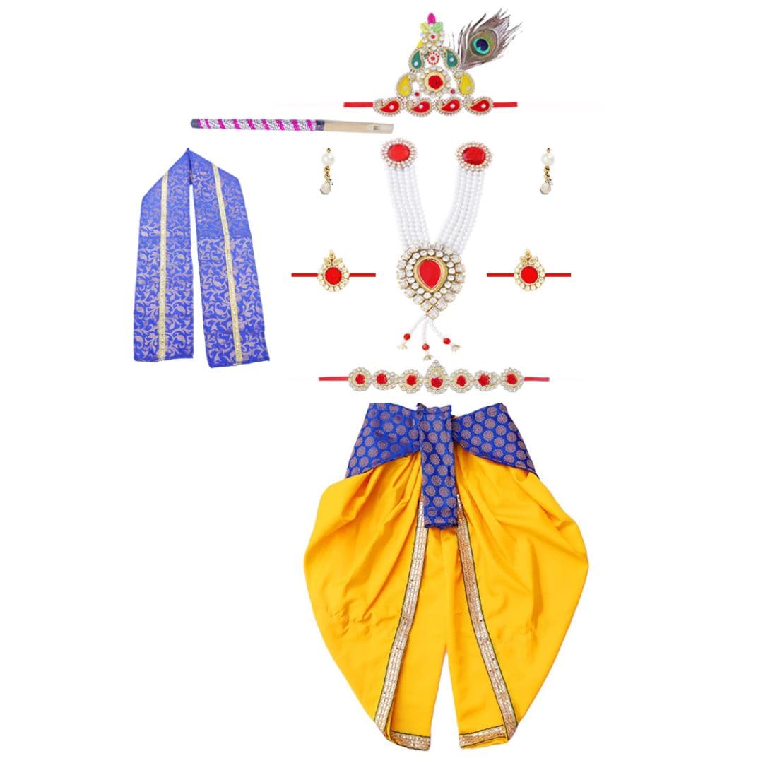 ITSMYCOSTUME Silk Kanha Dress For Boy Kids Set Of 9(Dhoti,Patka,Hip Cover,Mukut,Morpankh,Bansuri,Kamarband,Bajuband) Little Krishna Ji Janmasthmi Costume For Kids, Blue (B0D4VFSP22) Amazon Price History, Amazon Price Tracker