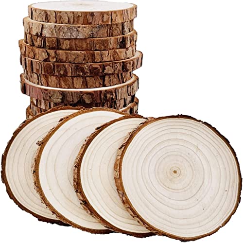 Image of NJ Natural Wood Coaster /Slices with Bark - 4 inch Wood Craft kit, Wooden Coaster, DIY Crafts Coasters Christmas Rustic Wedding Decorations Wooden Handcrafted Coffee Coasters (8)