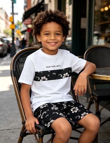 Image of Boys' 2 Piece Summer Outfit Cool Dinosaur & Camouflage Graphic Short Sleeve Tee & Shorts Set Size 4-12