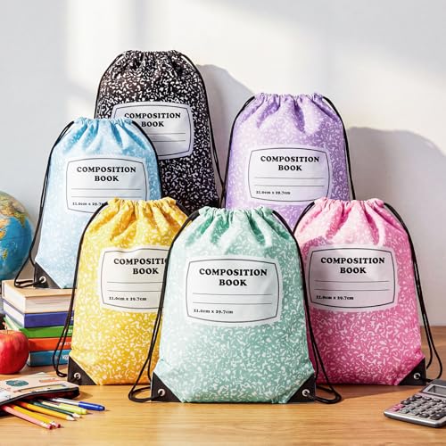 Image of 18 Pcs Back to School Composition Book Drawstring Bag Bulk 13 inchx16 inch Backpacks Carrying Folder Computer for Writing Teacher (Pastel)