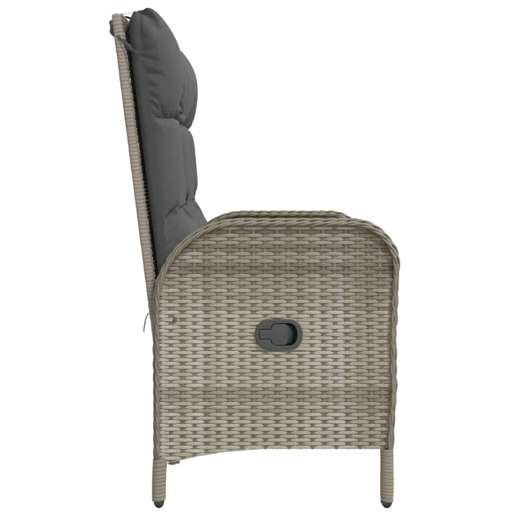 vidaXL Gartenbank, Sitzbank mit Liegefunktion Kissen, Parkbank Verstellbare Rückenlehne Stahlrahmen, Gartenmöbel Bank, 107cm Poly Rattan Grau