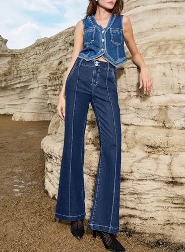 Sidefeel Womens Wide Leg Jeans Casual Baggy High Waisted Stretch Denim Pants3