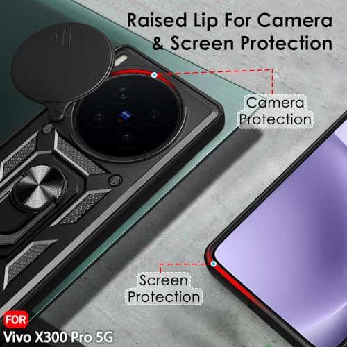 Image of TheGiftKart Tough Armor Bumper Back Cover Case for Vivo X300 Pro 5G | Rotating Camera Cover, Kickstand & Ring Holder | 360 Degree Protection Back Cover Case for Vivo X300 Pro 5G (PC & TPU, Black)