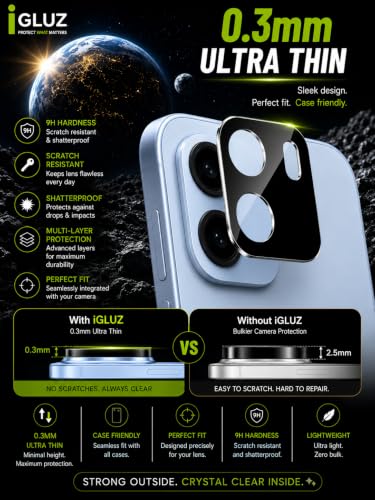 Image of iGluz Compatible with OnePlus Nord CE 6 5G Camera Lens Protector (1 Pack) | Premium 9H Tempered Glass Camera Guard | Ultra Clear HD | Scratch Resistant | Case Friendly Fit | Bubble Free Easy Installation