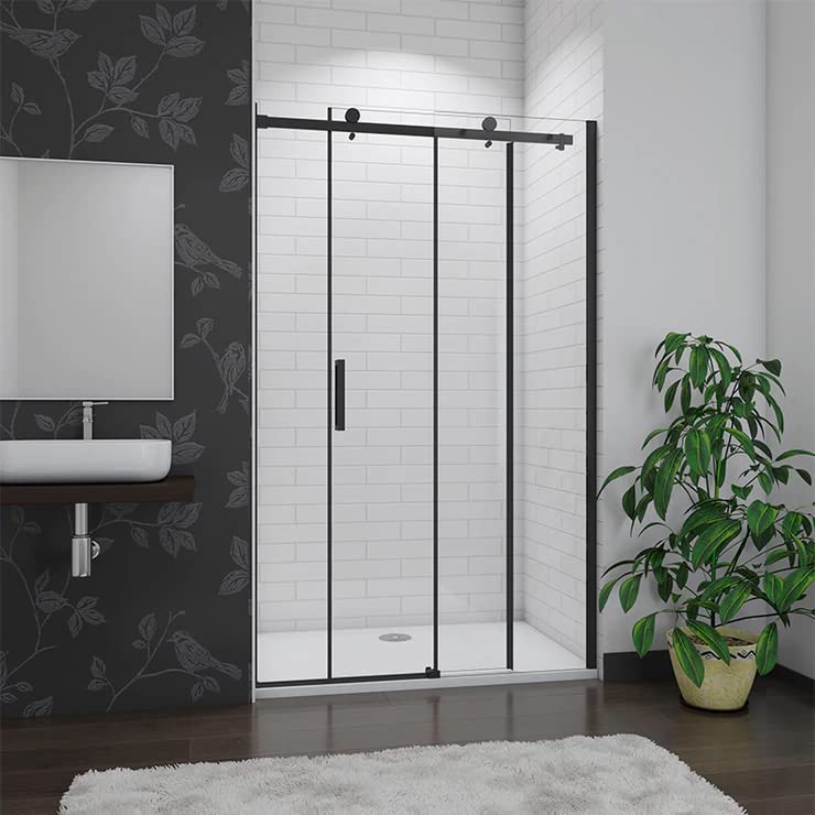 Mampara de ducha - Corredera - Vidrio Templado 8mm - Easyclean - Una hoja corredera Otra fija - Perfil de aluminio negro mate - Disponible en varios tamaños - 100x200cm