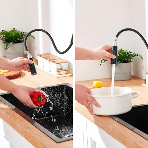 Lonheo Wasserhahn Küche Schwarz, Hochdruck Küchenarmatur Ausziehbar mit 2 Srahlarten, 360° Drehbar Mischbatterie Küche Edelstahl Spültischarmatur mit brause