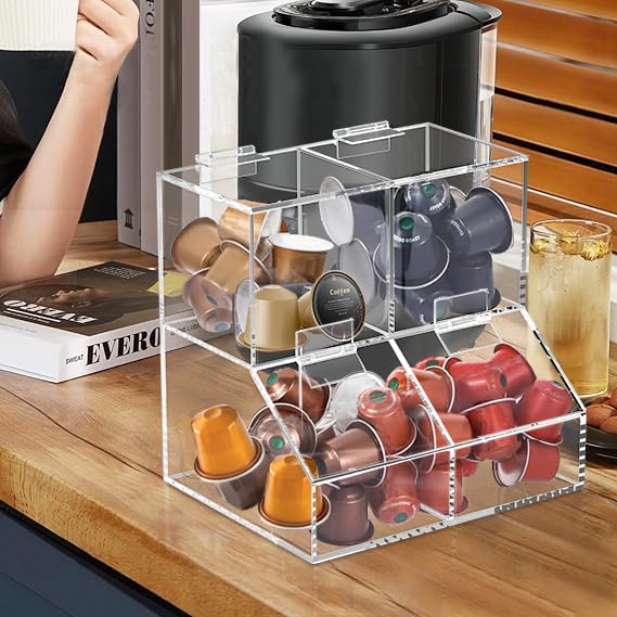 ONELUX 8611 Clear Countertop Storage for Coffee Capsules, Acrylic Holder Organizer, Coffee Filter Holder, Pods Holder for Counter