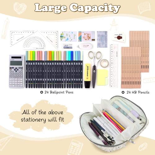 Image of Pencil Case for Teens Adults Girls, Large Capacity Pencil Pouch for Office College School, Multifunctional Portable Organizer for Cosmetics Stationery Supplies (Creamy Geometry)