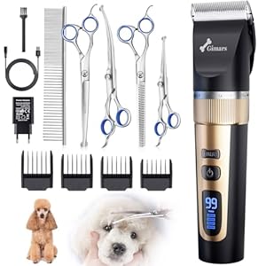 Gimars 6-in-1 Hundeschermaschine mit Profi Scheren-Set, 7000 U/min Leise Hunde Schermaschinen, Aufladbarer Kabellose Hundehaarschneidemaschine, Tierhaarschneidemaschine Hunderasierer für dichtes Fell