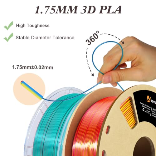 Image of LOVOON Silk PLA 3D Printer Filament Bundle 2 KG, PLA Filament 1.75mm, Shiny Silk Blue /Yellow /Red and Blue /Pink Change by Angle, 3D Printing Filament for Most FDM Printers and 3D Pen, 1KG X 2 Spools