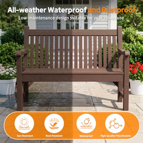 Image of Psilvam 2-Person Outdoor Bench with 700 Lbs Weight Capacity, Brown