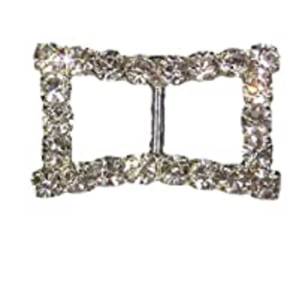 Syntego Sparkly Curved Edge Silver Rectangle Diamante Rhinestone Ribbon Slider Buckle Fits Ribbon Upto 10mm x 10