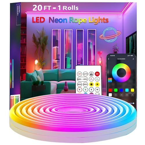 httpsmp 6M RGB Neon LED Strip Lights, Musik Sync, 24V Flexible Streifen mit App/Fernbedienung anwendbar auf Schlafzimmer, Raum & Außendekoration