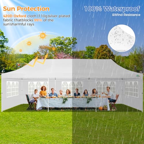 Image of COBIZI 10x30 Pop up Canopy Tent for Parties, Roller Bag,8 Walls,4 Sandbags
