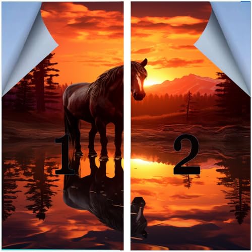 Vinilo Decorativo de Privacidad con Caballos y Atardecer 23.6x35.4 cm x2 miniatura 3