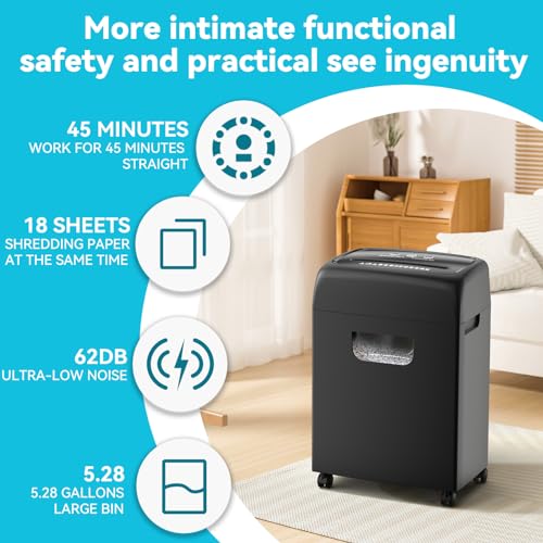 TREATLIFE HOME High Security 18-Sheet Paper Shredder, Ultra-Quiet Cross Cut Design with 5.28 Gallon Bin, for Home Office