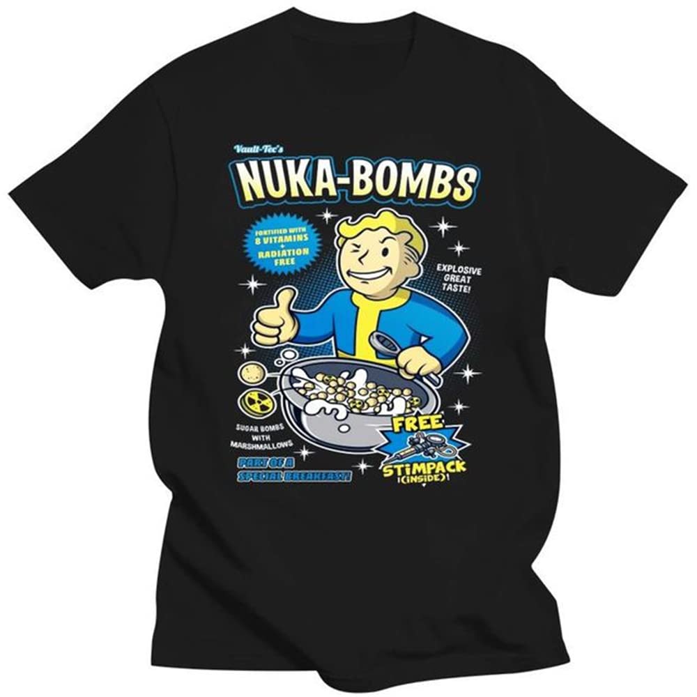 GAHOMens Clothing Gaming Video Game Fallout 2 3 4 Tees Tops T Shirt Men Cotton Customized Cotton Apparel Funny T-Shirt Homme Black