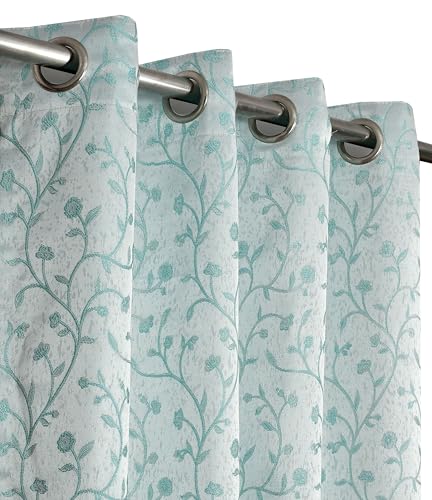 Image of FRESH FROM LOOM Light Blocking 80% Light Block Curtain 6 Feet Windows | Heavy Jari Jacquard Premium Luxury Floral Print | Semi Blackout | Durable Stitch Parda (6feet, Aqua, 1pc only)