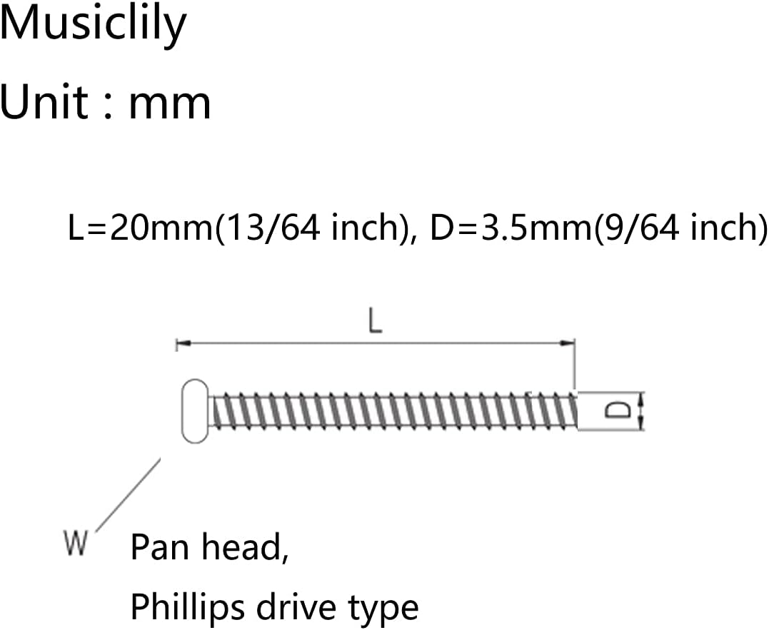 Musiclily Basic 3.5x20mm Metal Metric Thread Strat Style Single Coil Pickup Mounting Screws for Stratocaster ST Electric Guitar Nickel(Set of 20) - Image 3