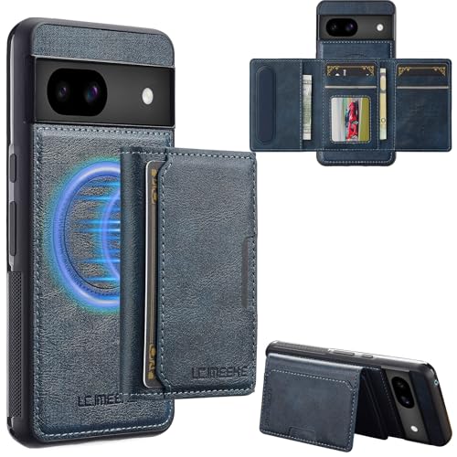 Coque Google Pixel 8A magnétique étui portefeuille RFID antichoc bleu