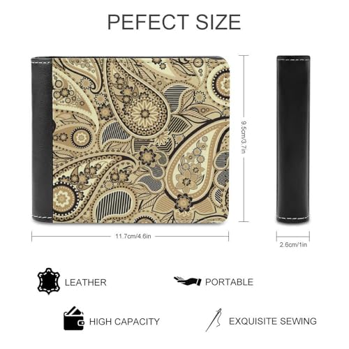 Charcoal Yellow Paisley Exquisite And Compact Leather Wallet, Portable Coin Purse for Outdoor Use2