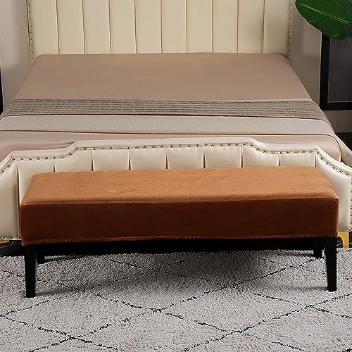 Image of SearchI Dining Bench Cover, Stretch Washable Long Bench Seat Covers, Rectangle Dining Table Bench Slipover for Dining Room, Living Room, Kitchen(Velvet Brown)