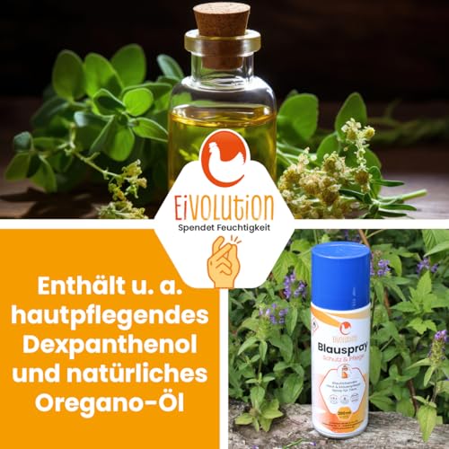 eivolution Blauspray für Hühner und Nutztiere, Wundspray zur Hautpflege mit Dexpanthenol und Oreganoöl, 200 ml
