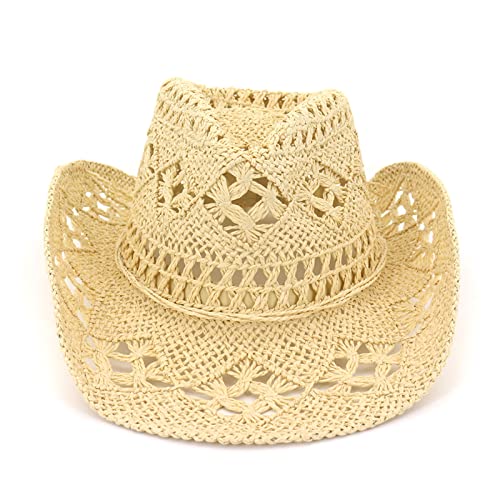 Cowboy hat,Trendy Sunshade Straw Hat Hand-Woven Simple Western Sunhat for Couples Boys Girls Youth
