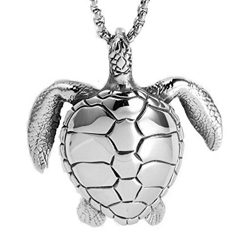 Preisvergleich Produktbild LAMUCH Arbeiten Sie Edelstahl Meeresschildkröte Silber Anhänger Halskette für Herren