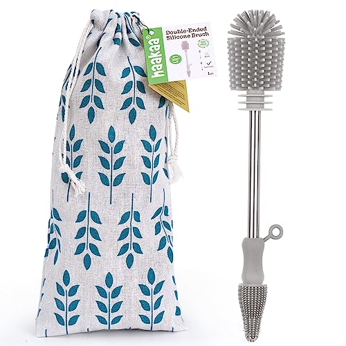 Image of haakaa Cleaning Brush Silicone Bottle Brush Double-Ended Soft Silicone Bristles for Breast Pumps, Breast Milk Collectors, Baby Bottles, Teats, Breastmilk Storage Bags, Detachable - Grey, 1pk