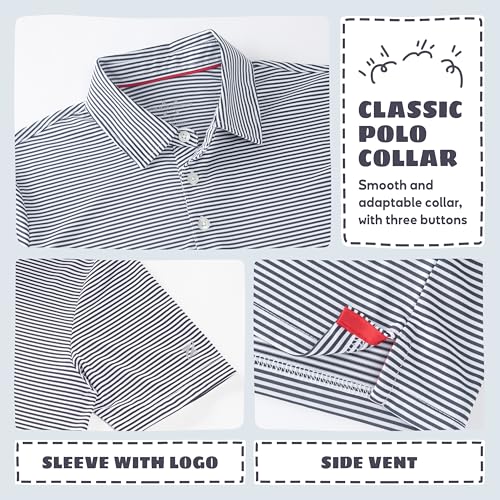 Image of Boys Polo Shirts Short Sleeve Striped Performance Moisture Wicking Dry Fit Golf Shirts for Boys Youth Kids