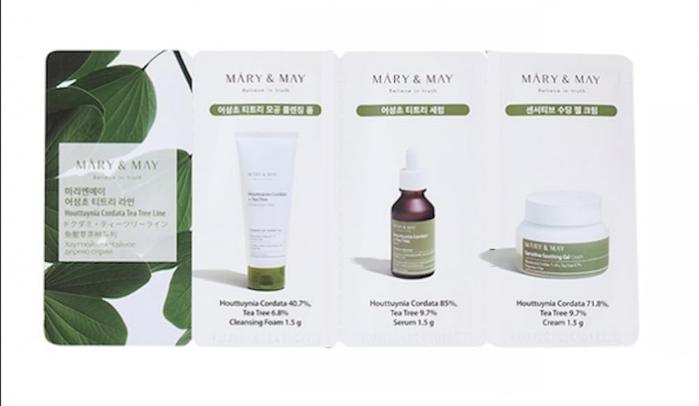 Korean Skincare - Houttuynia Cordata + Tea Tree set - 2 packets of Trial Sachet Set (2 x 4.5g) with Face Serum, Face Cream, Cleansing Foam