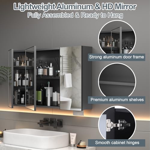 Botiquín para baño de 23,6 x 39,4 pulgadas con espejo, armario de medicinas con marco negro de metal y almacenamiento, listo para instalar, montaje empotrado o superficial miniatura 4