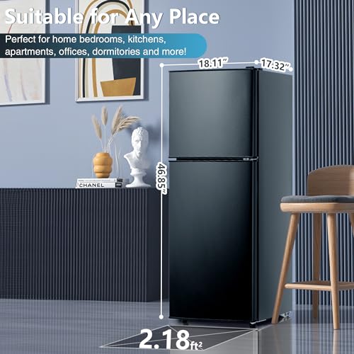 5.0 Cu.Ft Fridge with Freezer, Dual Door Refrigerator with 7 Settings Temperature Adjustable, Small Fridge for Dorm Office Apartment and Home (Black, 5.0 Cu.Ft)
