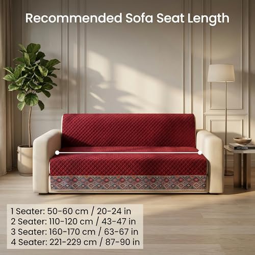 Image of KINGLY Sofa Cover 3 Seater Fully Covered | Stretchable Anti-Slip Slipcover | Washable Furniture Protector | Maroon | Seat & Back | Set of 2Pc