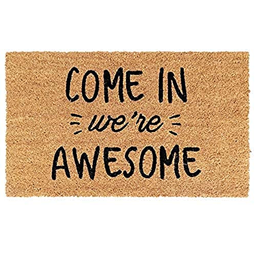 Image of Onlymat Come in We're Awesome Funny Printed Anti-Slip (Black and Brown) Rectangular Shaped Rug Natural Coir with PVC for Outdoor Entrance Multipurpose Floor Door Hall Room Living Room (75cm x 45cm)