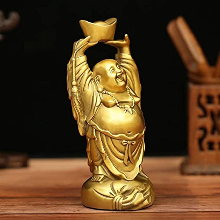 笑う仏像、元宝と宝鉢を持つ、10.4インチの弥勒像、自宅オフィスの装飾