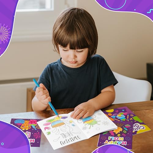 Image of Holi Coloring Books for Kids 24Pcs Bulk Happy Holi Mini Coloring Booklet DIY Art Drawing Book for Toddlers Indian Festival Holiday Party Goodie Bags Stuffers Sunday School Classroom Favor