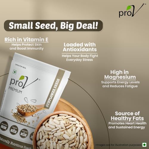 Image of ProV Premium Sunflower Seeds 250g, High Protein, High in Fiber, No Cholesterol, No Sugar, Healthy Diet Snack, Raw Natural Surya phool Beej, Unroasted Seeds for Eating Without Shell, Resealable Pouch