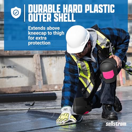Image of Sellstrom Ultra Flex KneePro Professional Knee Pads for Men & Women with Thick Foam Cushioning & Heavy Duty Hard Outer Shell - Adjustable Straps with Quick-Clips & Ergonomic Metal Hinges - for Construction Work, Gardening, Roofing, Flooring