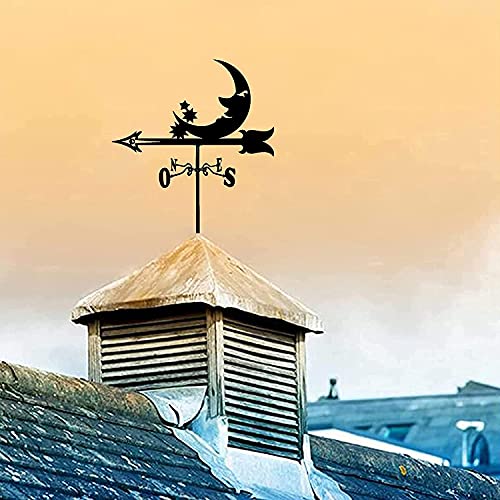 Lapooh Metal Weather Vane Cottage Weathervane Wind Direction Indicator Kit Outdoor Metal Bracket Weathervane Construction For Garden Patio Yard Cupola Ornament Decoration (Color : Moon Stars) #TOP2