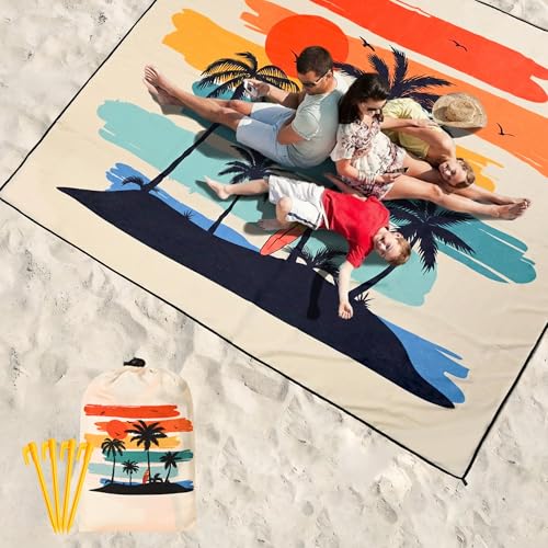 Image of WIWIGO Beach Blanket Waterproof Sandproof Beach Mat 79 inch X 83 inch /10'x9'for 2-8 Adults Quick Drying Outdoor Picnic Mat Beach Accessories for Travel, Camping, Hiking