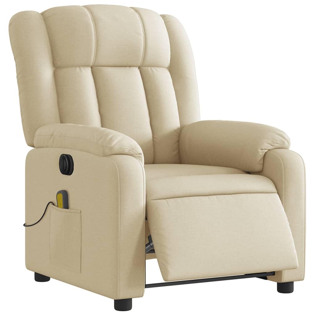 vidaXL Sillón reclinable de Masaje eléctrico Tela Color Crema