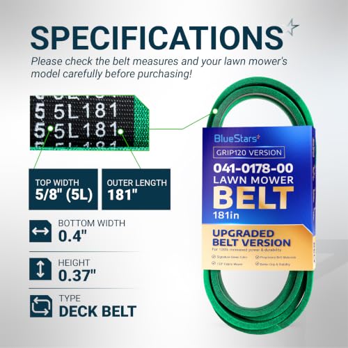 Image of [Upgraded Grip120] BlueStars 041-0178-00 Deck Belt Aramid Cord 181 inch | Deck Belt for 61 inch Bad Boy Outlaw,Outlaw XP Rebel Rebel X Rebel SD Lawn Mower Replaces B178 041-0178-00 041017800 Mower Belt