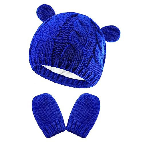 Image of RAOEXI Unisex Baby Toddler Hat and Mitten Set Winter Knitted Thick Warm Beanie Cap Gloves for Infant Boys Girls