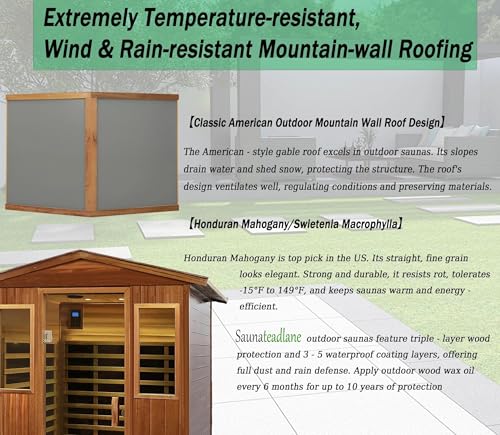 Image of LTCCDSS Ultra-Low EMF Outdoor Sauna 4 Person, Mahogany Far Infrared Sauna for Home EMF Average 0.5 mG, Chromotherapy, Bluetooth Speaker (68.1 * 52.4 * 82.7 inch)