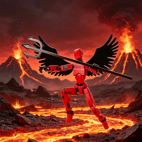 Image of 2-Piece Set Dummy 13 Action Figure, 3D Printed Toys with Articulated Joints, Desktop Decor for Collectors, Orange and Red Action Figures with Wings and Weapons, Ideal for Art Reference and Display