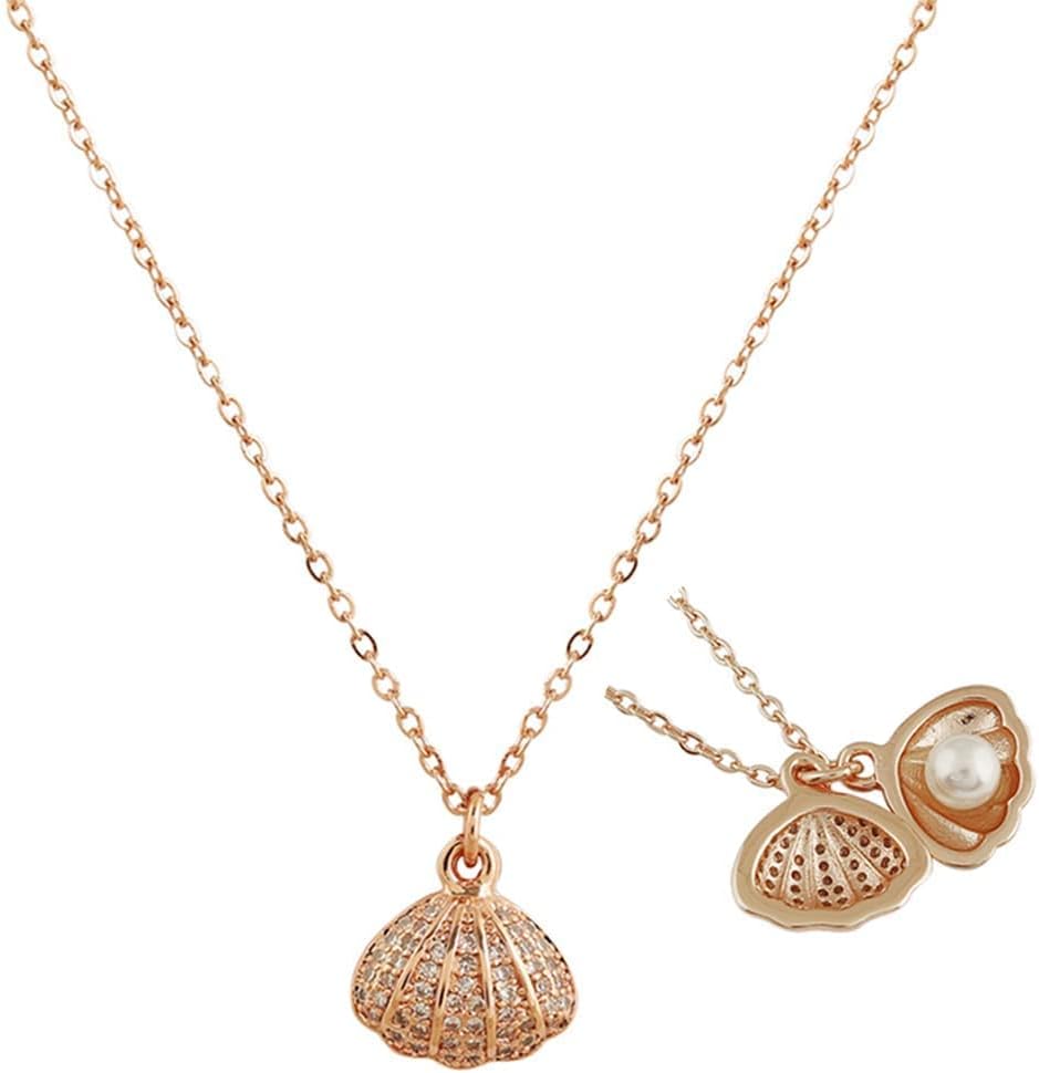 Pendant For Girls Women Ladies girlfriend Wife Moti Shell Pearl Necklace locket long chain Rose gold Shell Necklace diamond ad cz Pendants chains western Valentine gifts Birthday lovers -356